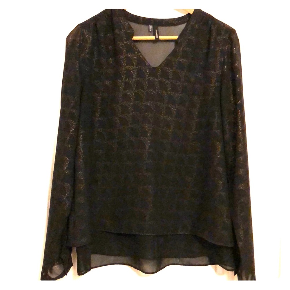 Maurice’s sheer black layered blouse w gold design